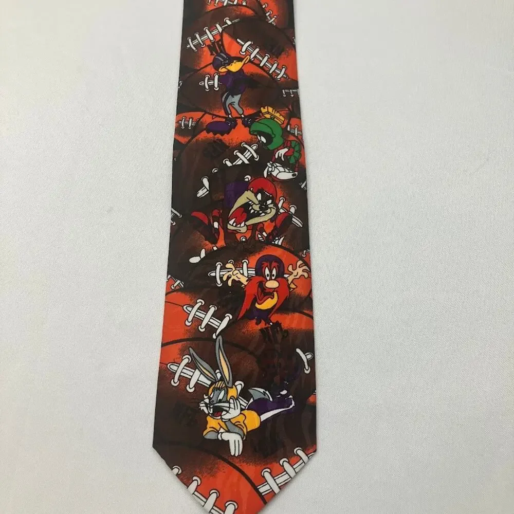 Vintage Looney Tunes NFL Football Neck Tie Yosemite Sam Bugs Taz Daffy 4” Tie
